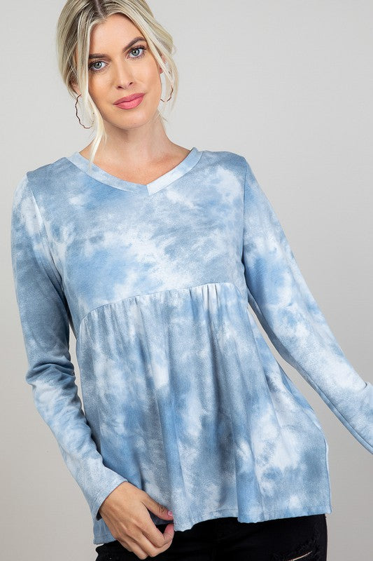 Cloud Tie Dye V-Neck Babydoll Top