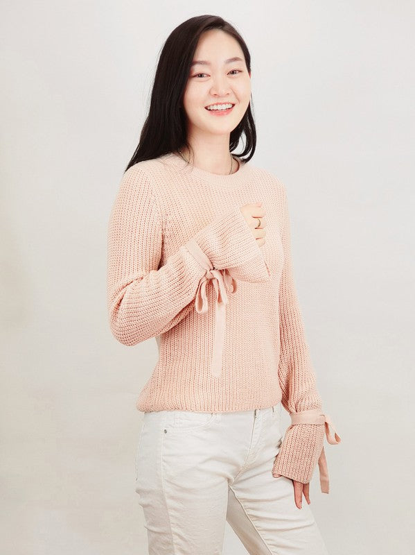 Bow Bell Sleeve Waffle Knit Sweater
