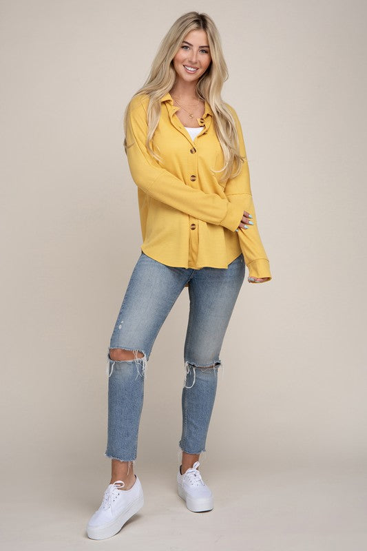 Yellow Drop Shoulder Patch Pocket Shirt