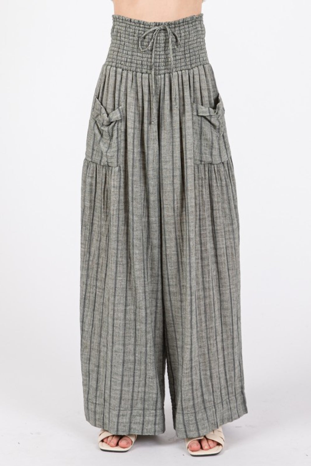 Washed Gauze Stripe Wide Leg Pants