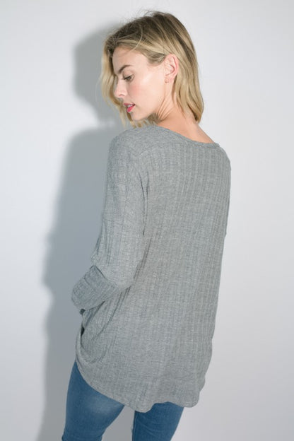 Variegated Cashmere Long Sleeve Top