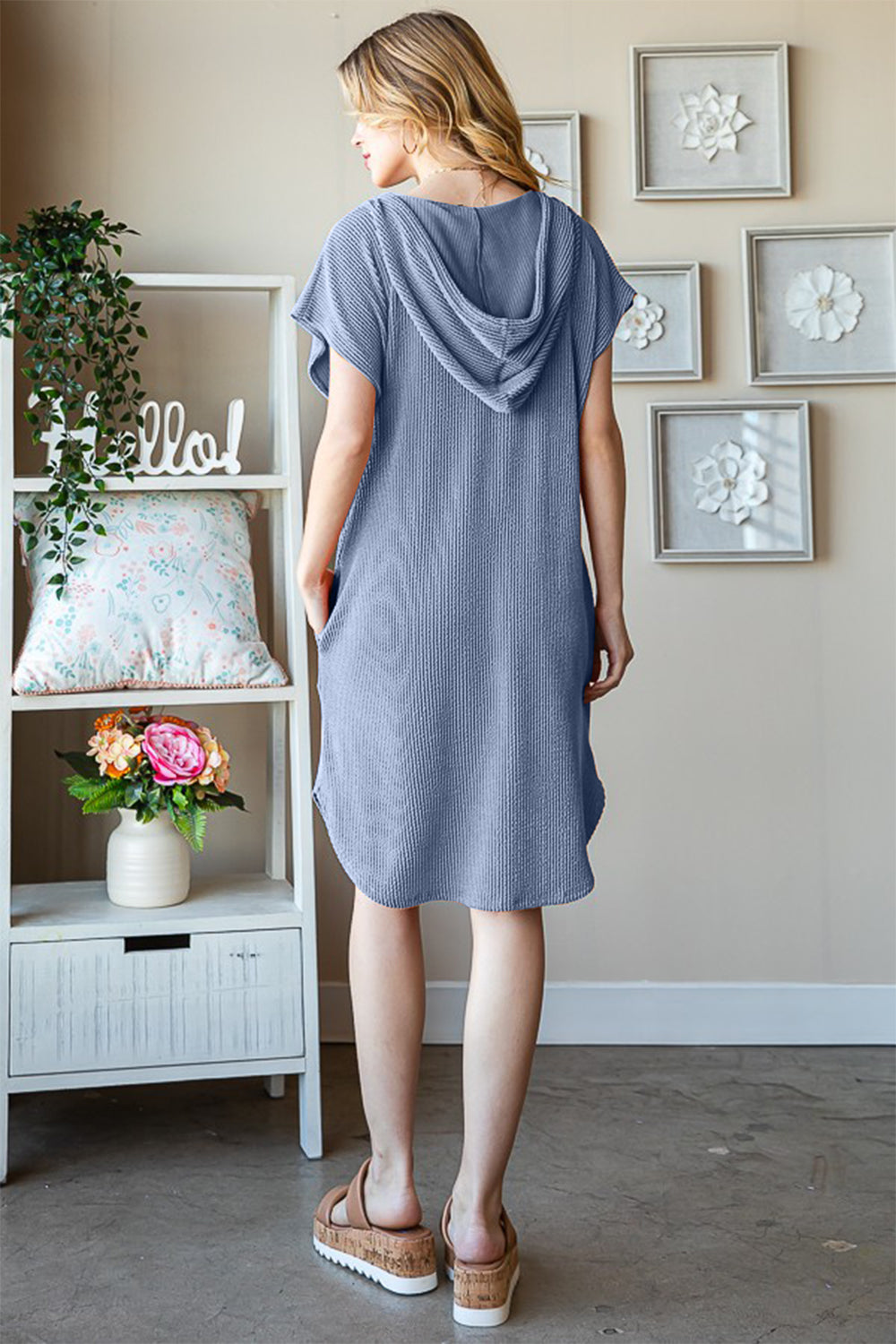 Ribbed Short Sleeve Hooded Dress