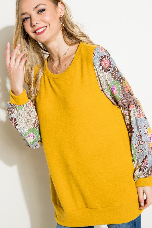 Plus Floral Woven Bubble Puff Sleeve Top