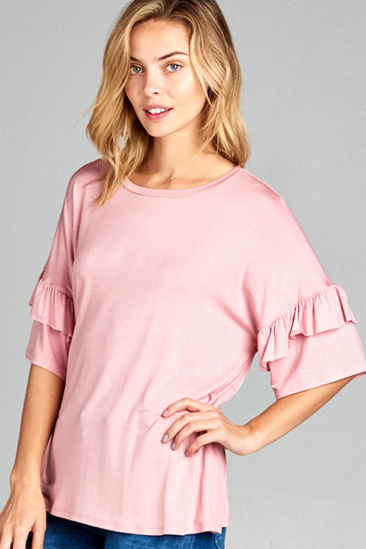 Plus Solid Ruffle Sleeve Everyday Top