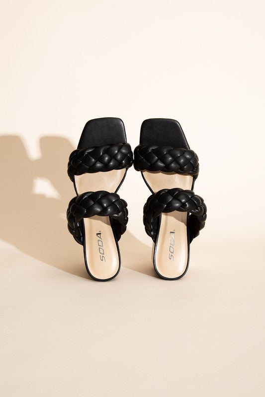 BUGGY Braided Strap Mule Heels