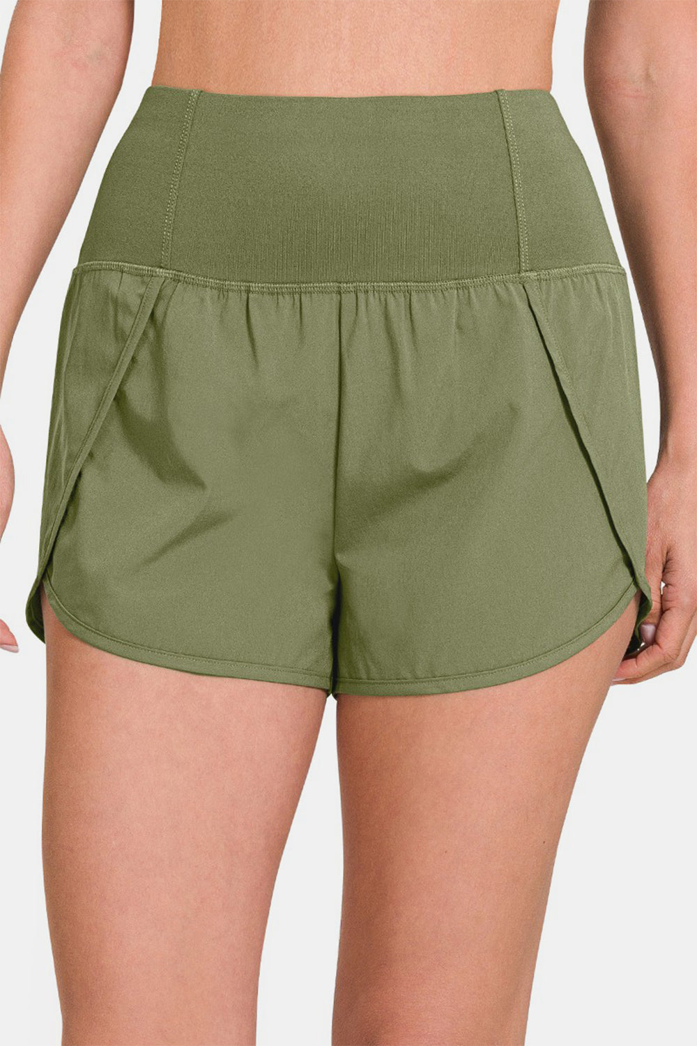 High Waisted Zippered Back Pocket Running Shorts