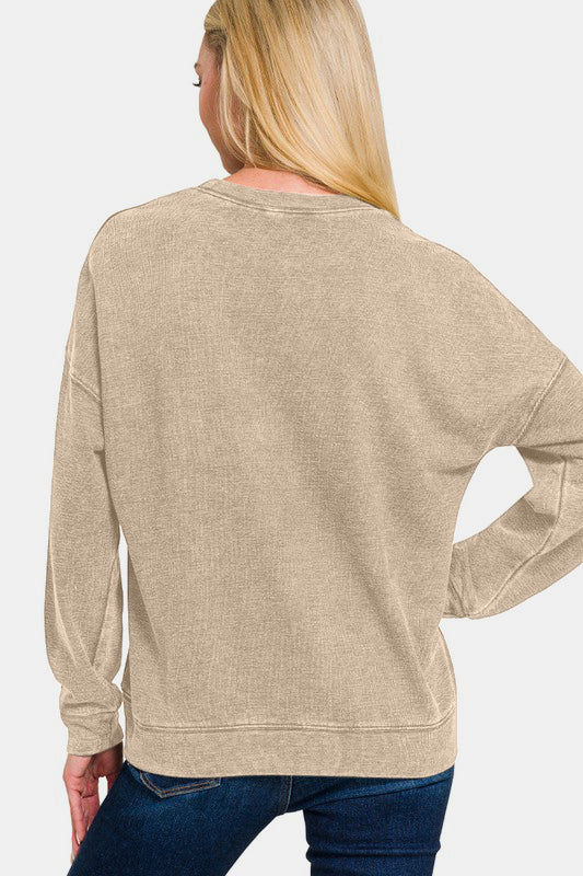 F/Terry Washed Round-Neck Pullover Sweatshirt