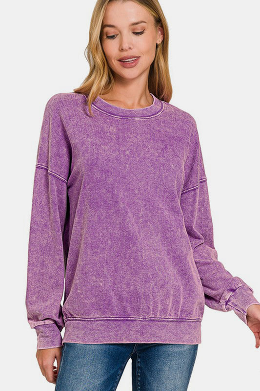 F/Terry Washed Round-Neck Pullover Sweatshirt