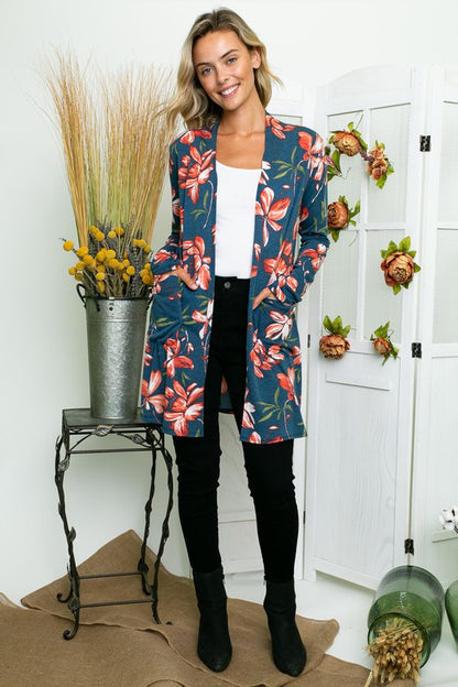 Floral Long Sleeve Open Cardigan