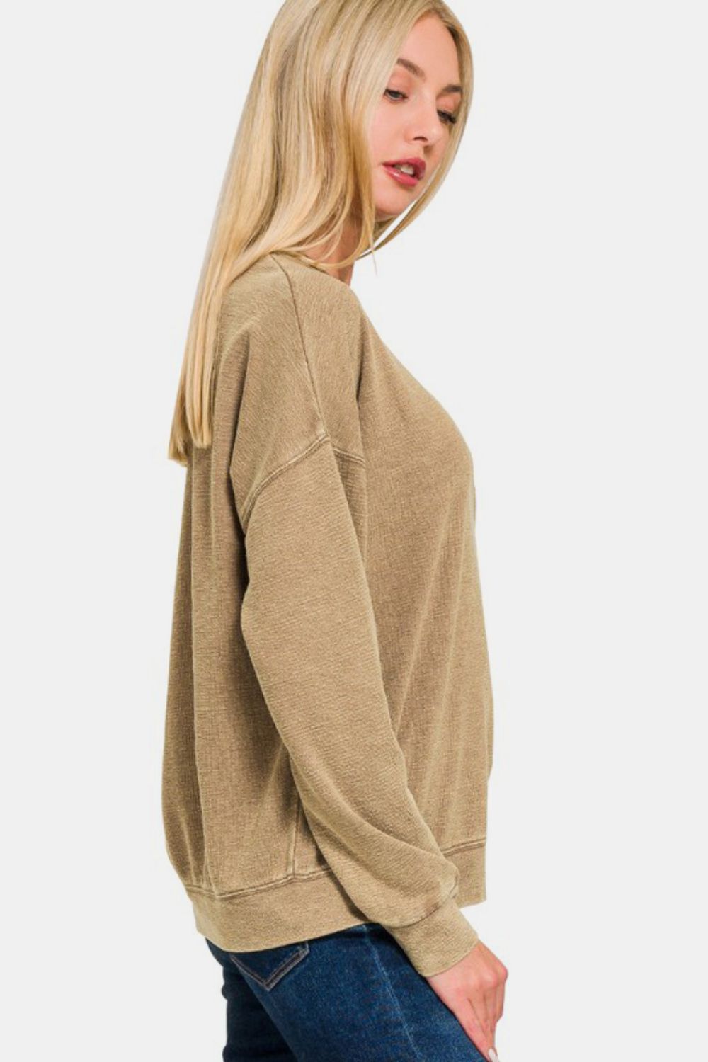 F/Terry Washed Round-Neck Pullover Sweatshirt