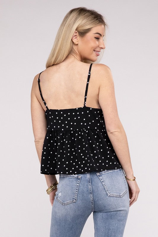 Black Dot Print Casual Tank Top