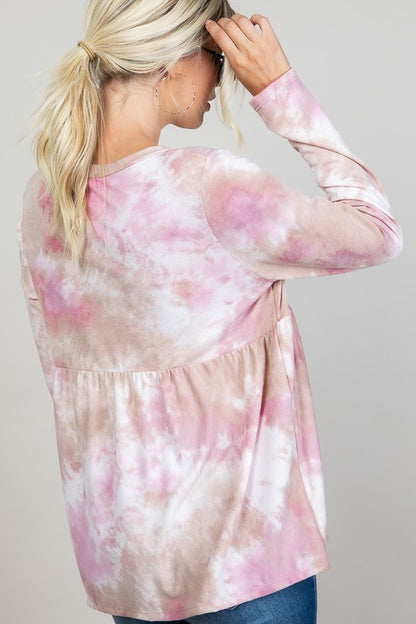 Cloud Tie Dye V-Neck Babydoll Top