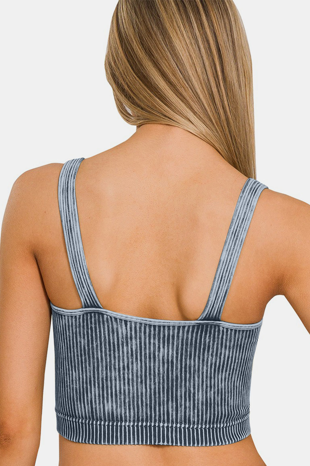 Washed Ribbed Cropped Seamless V-Neck Tank Top