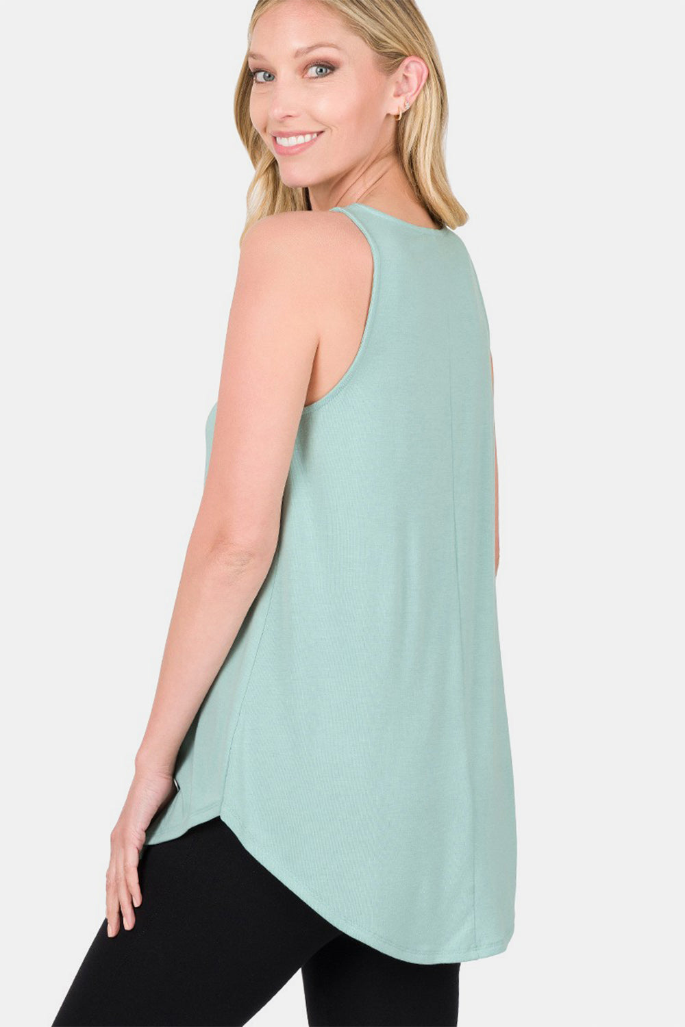 Sleeveless Round Neck Round Hem Top