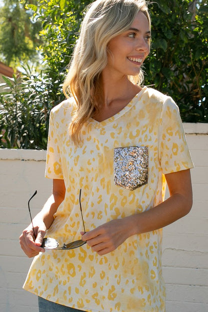 French Terry Animal Sequin Pocket Boxy Tee