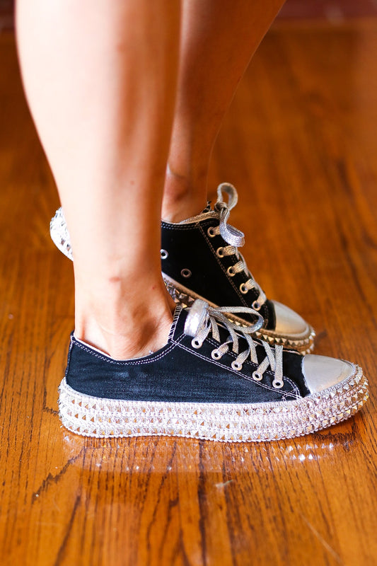 Black Studded Canvas Sneakers
