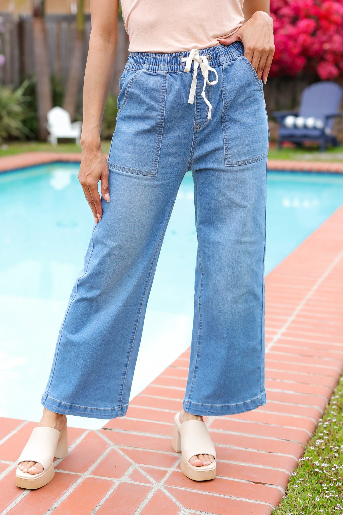 High Rise Drawstring Cropped Jeans