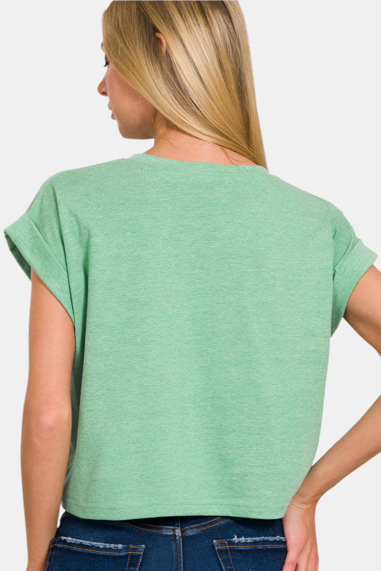 Heathered Kelly Green Cotton Folded Sleeve Top