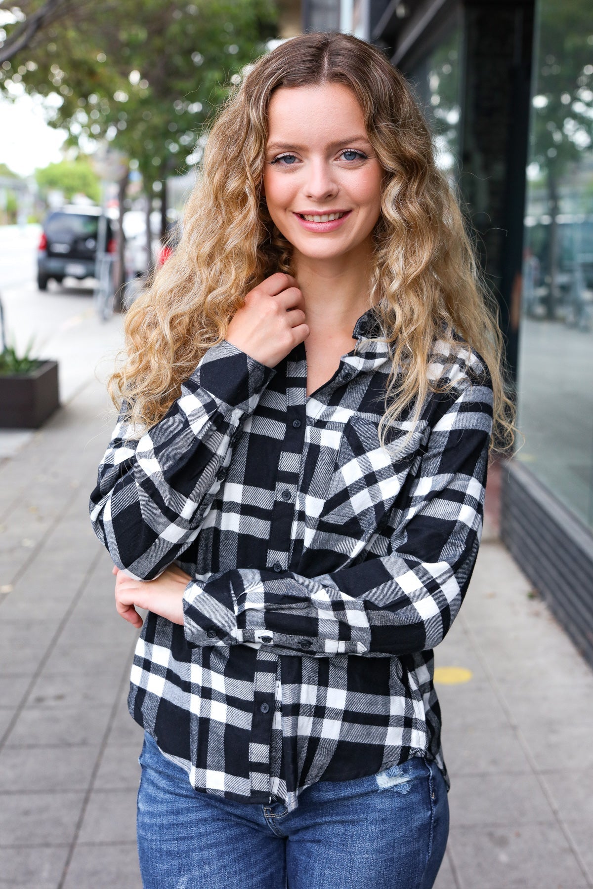 Black Plaid Button Down Shirt