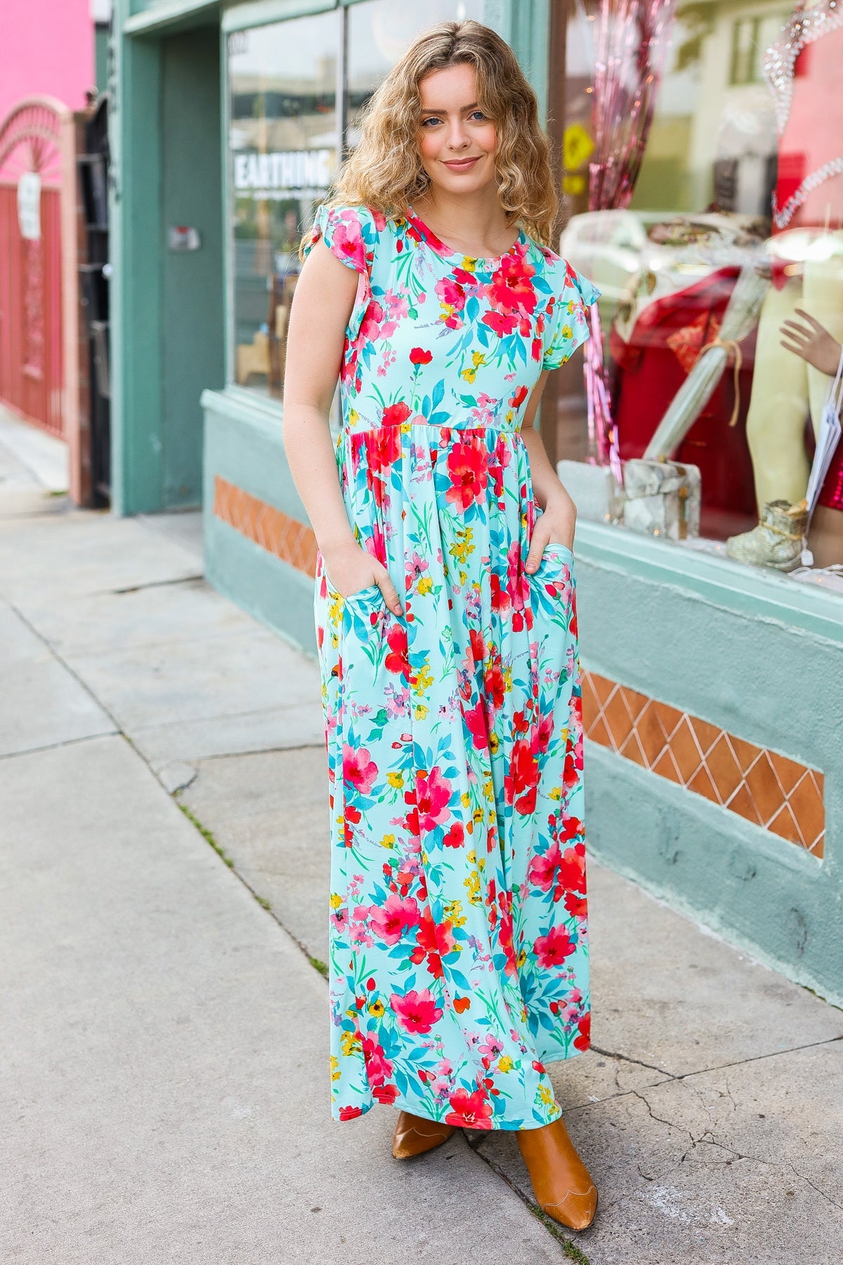 Aqua floral maxi dress best sale