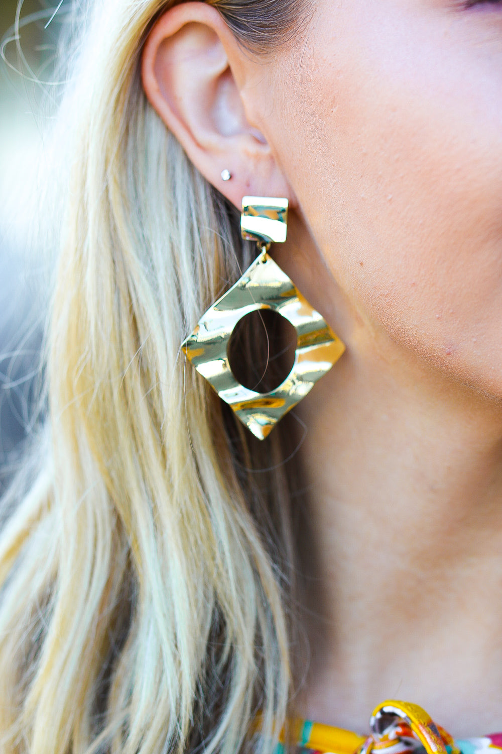 Gold Crushed Textured Geometric Cut-Out Earrings