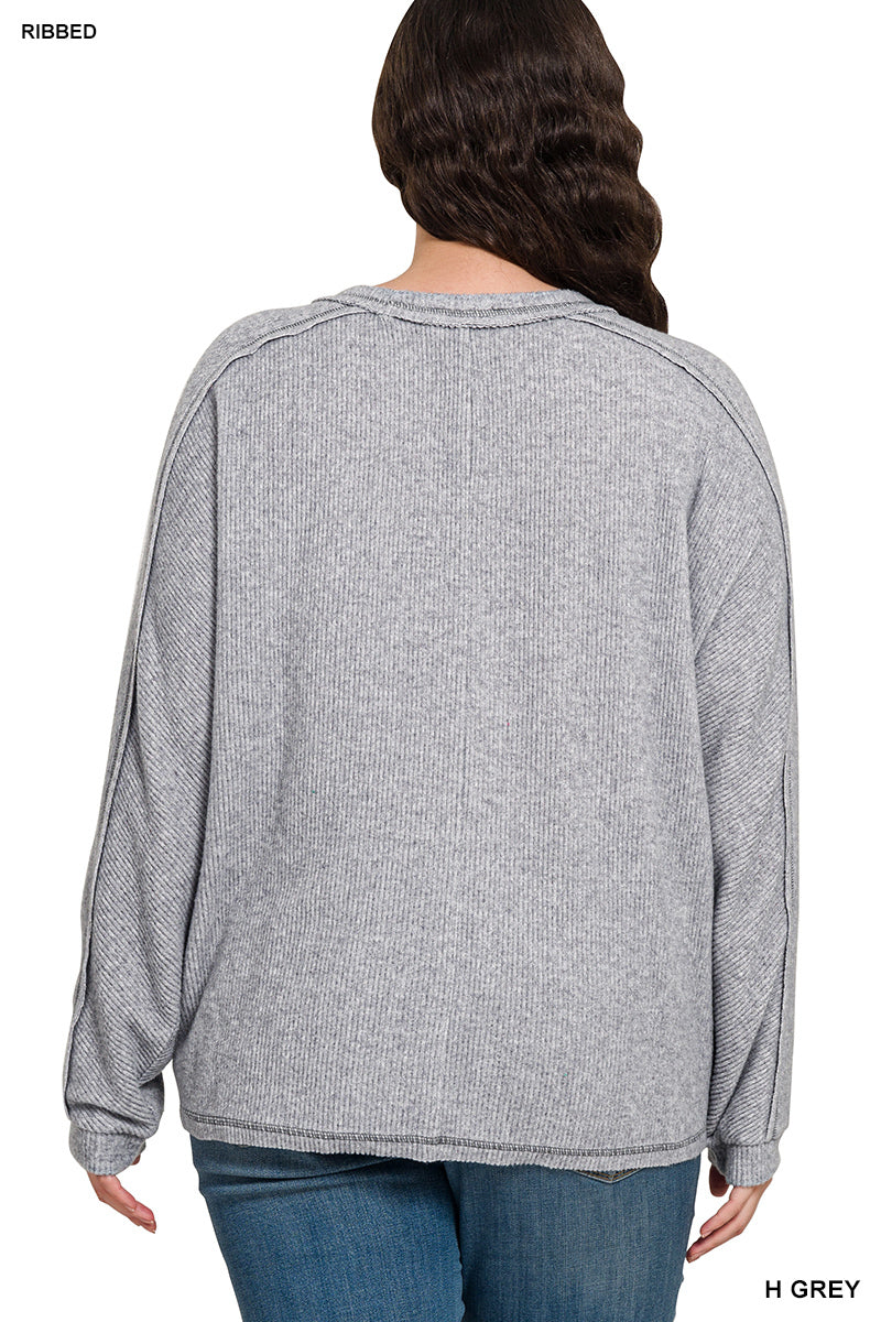 Brushed Ribbed Hacci Round Neck Sweater