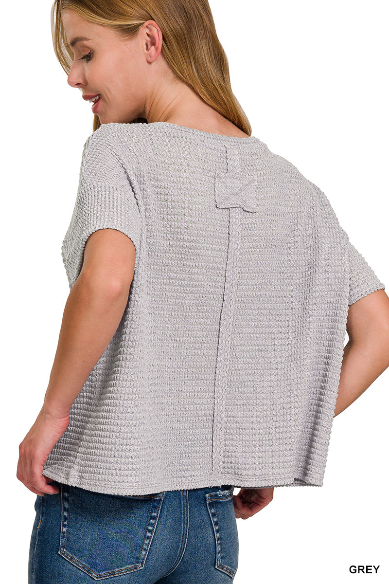 Drop Shoulder Short Sleeve Jacquard Sweater