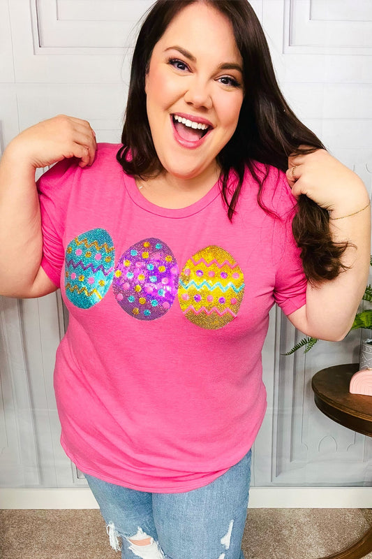 Hot Pink Sequin Easter Egg Terry Top