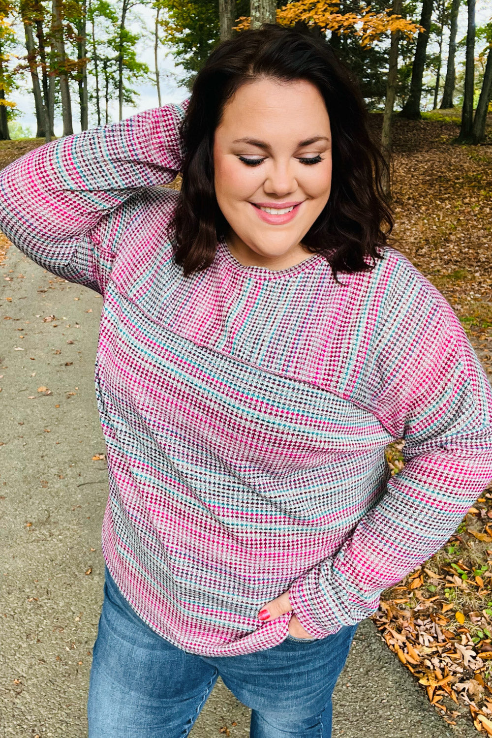 Magenta Multicolor Vintage Textured Knit Top