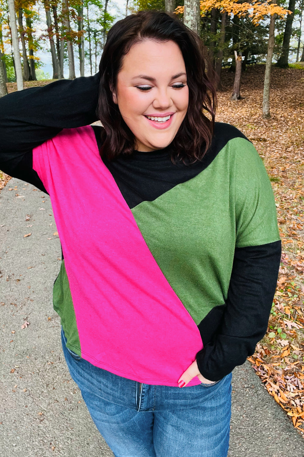 Black & Pink Dolman Colorblock Top