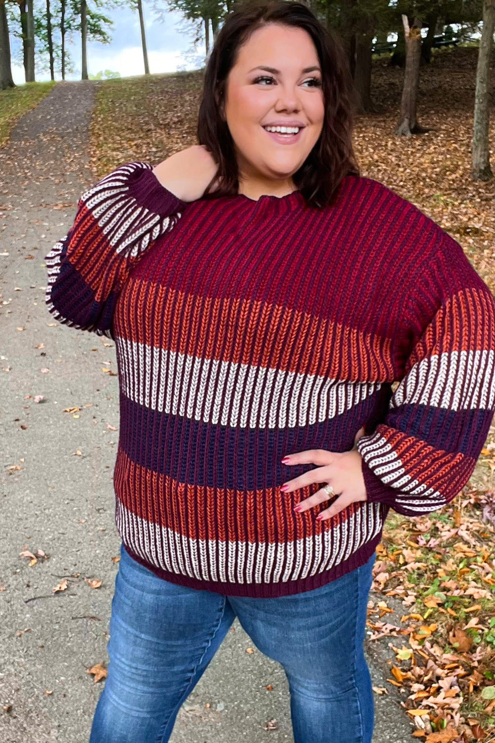 Burgundy & Navy Stripe Oversized Sweater