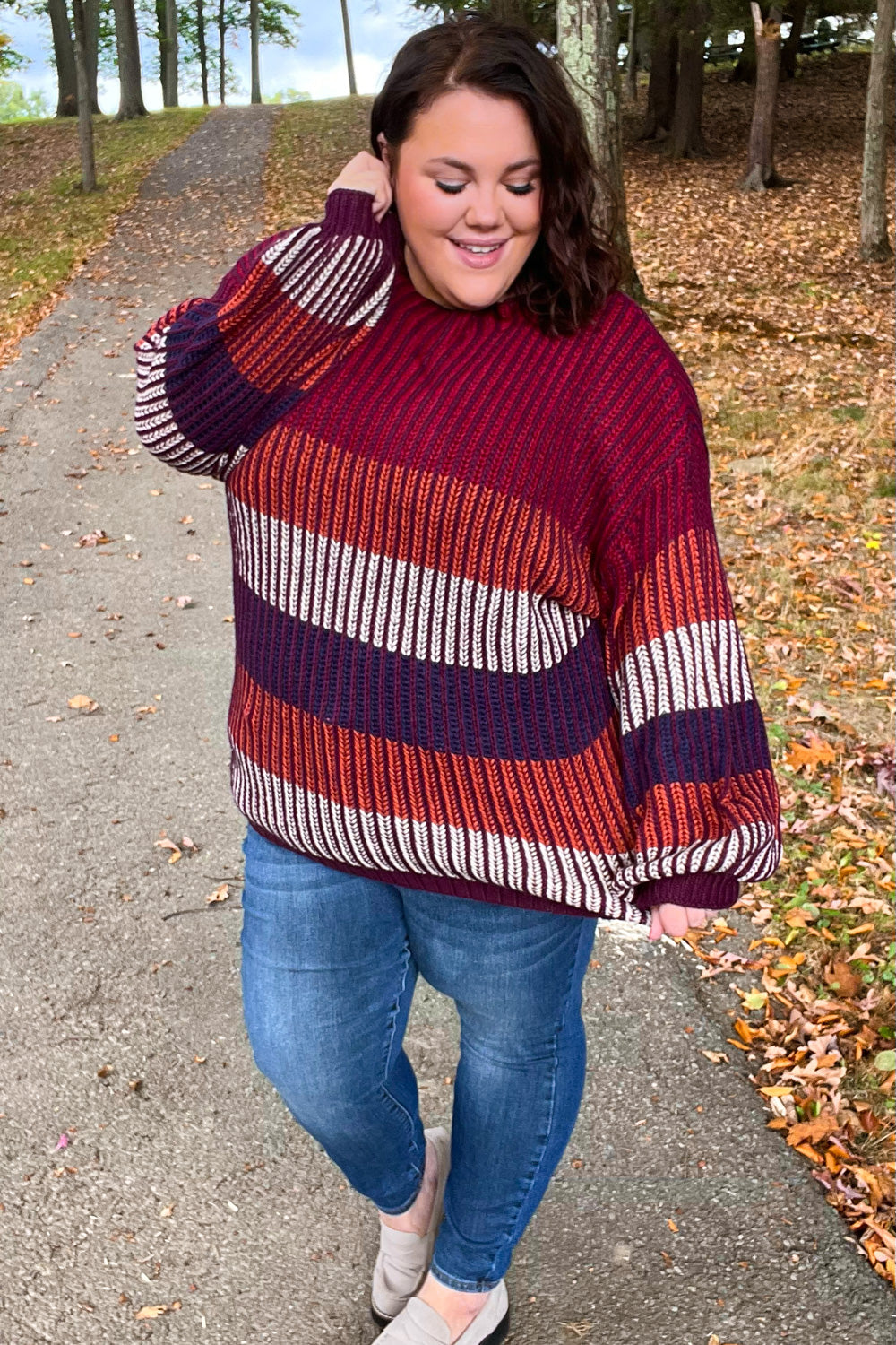 Burgundy & Navy Stripe Oversized Sweater