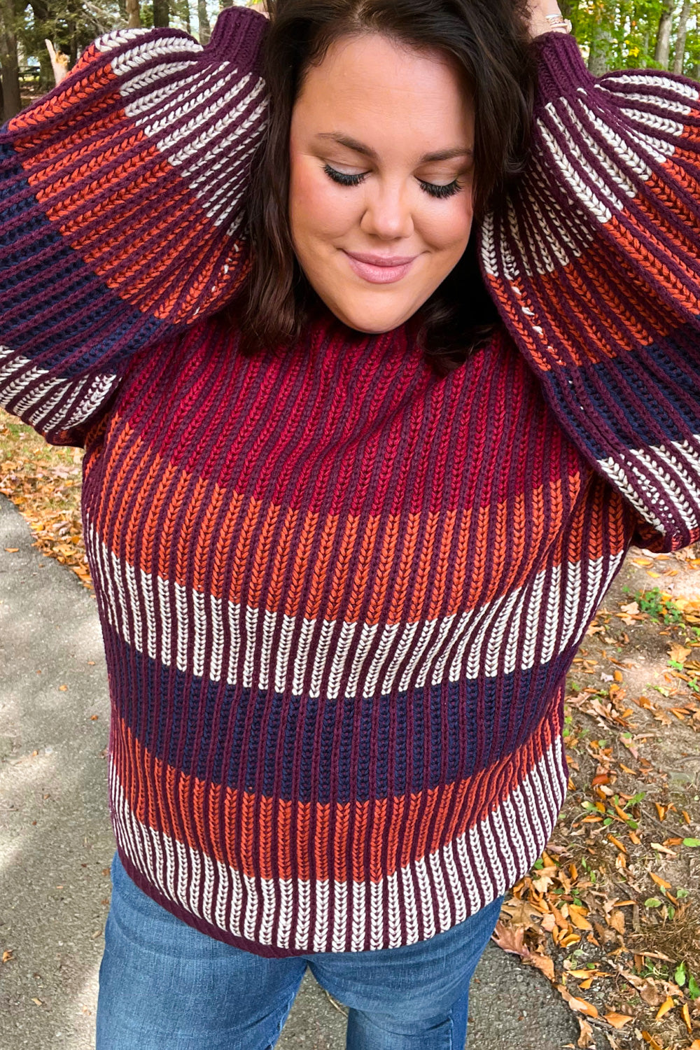 Burgundy & Navy Stripe Oversized Sweater