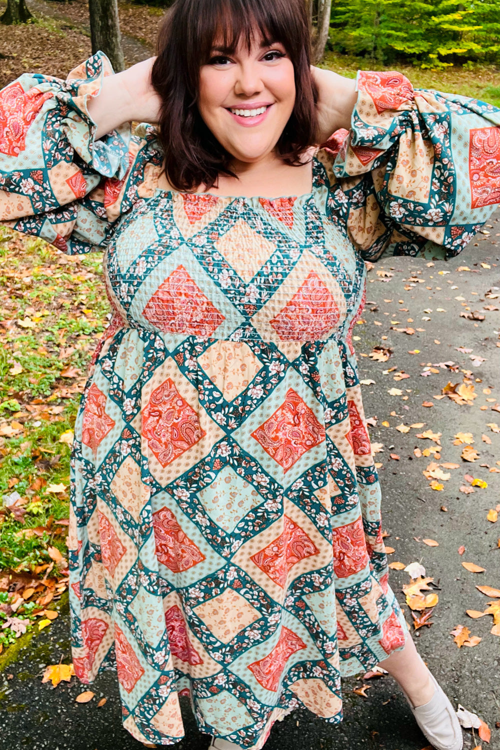 Teal Plus Size Floral Dresses Spring