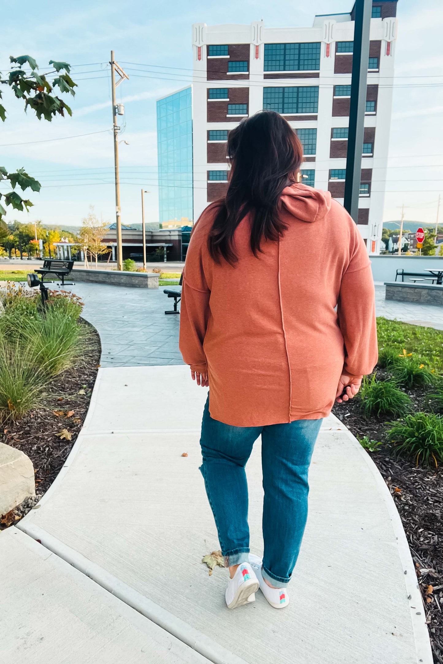 Rust Stripe Color Block French Terry Hoodie