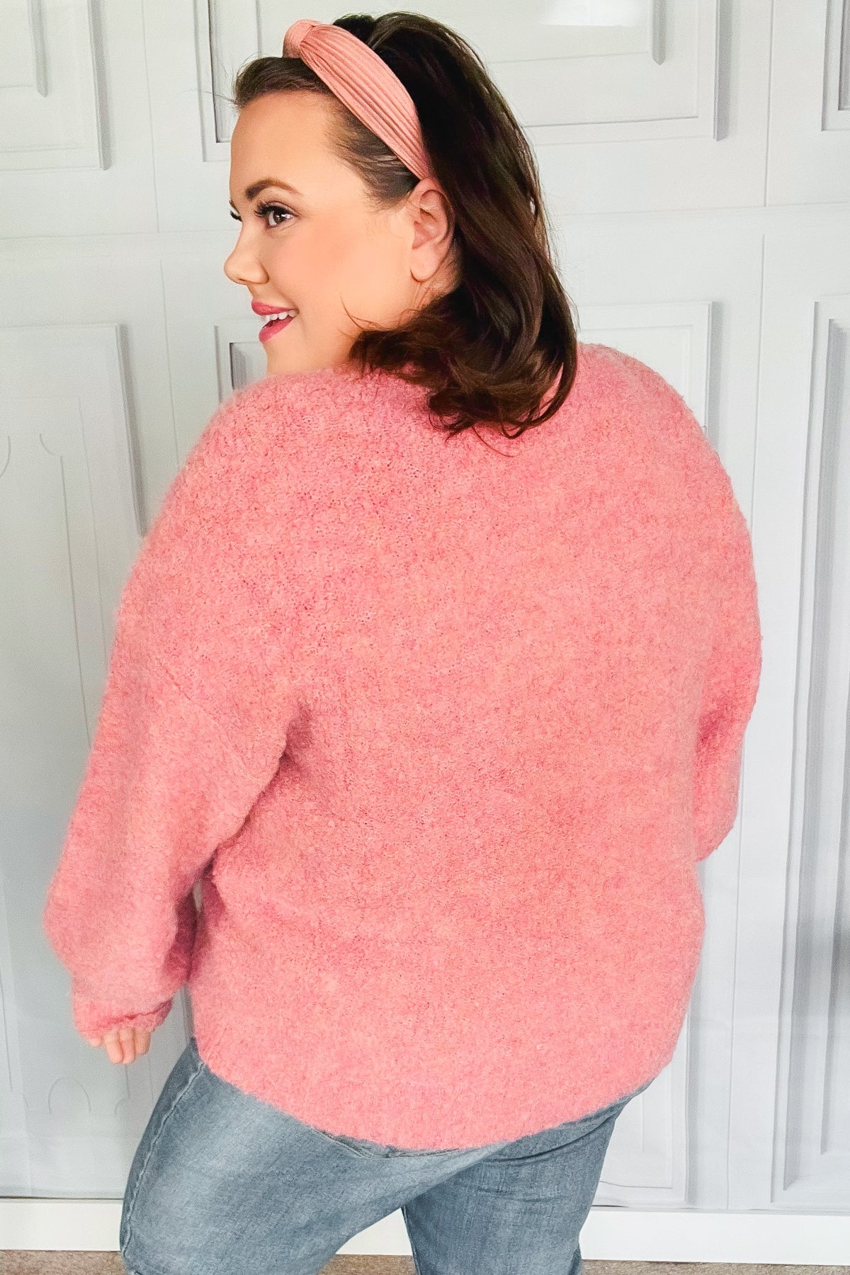 Pink Fuzzy Knit Oversized Sweater