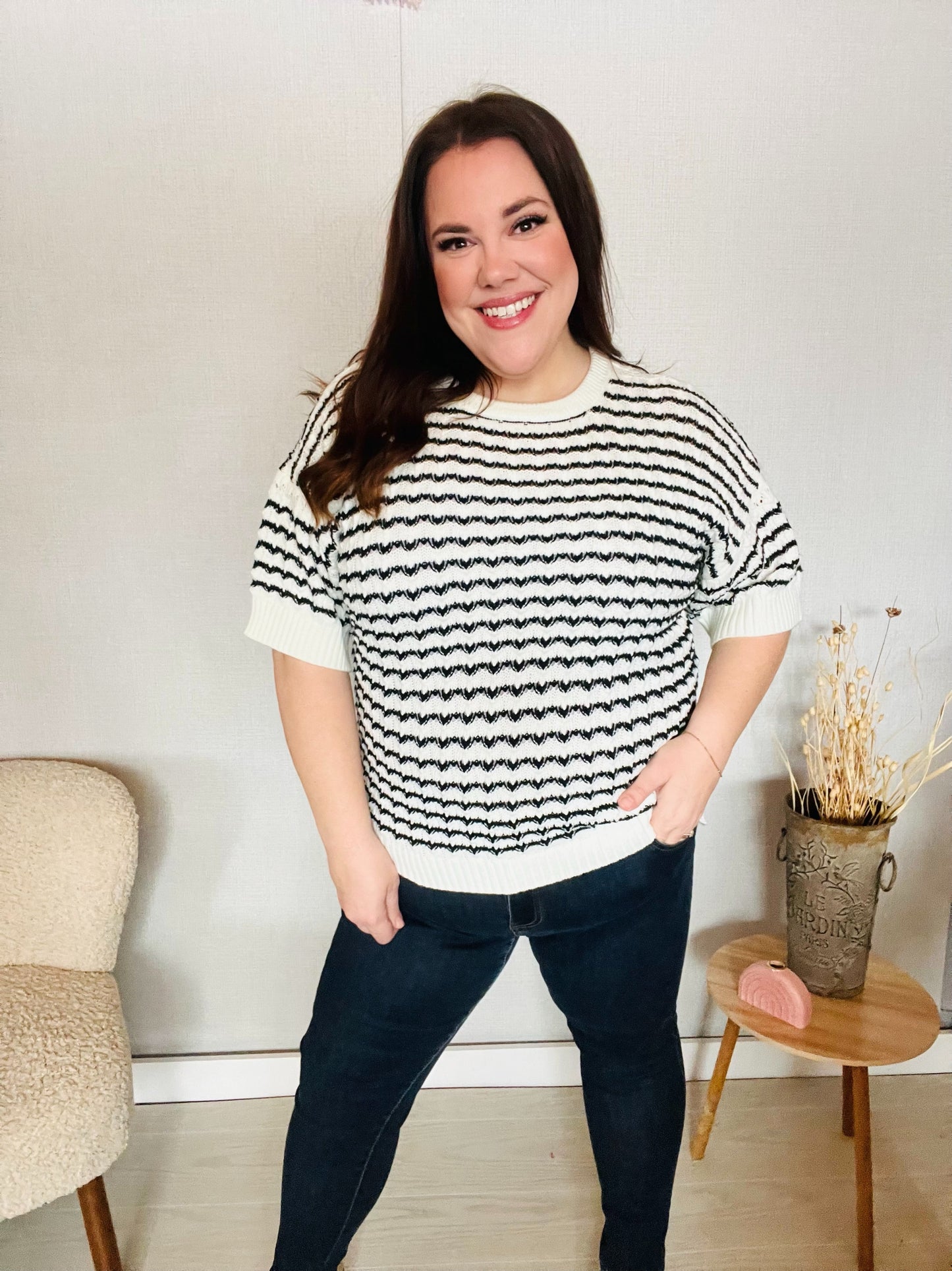 Ivory & Black Wavy Stripe Sweater