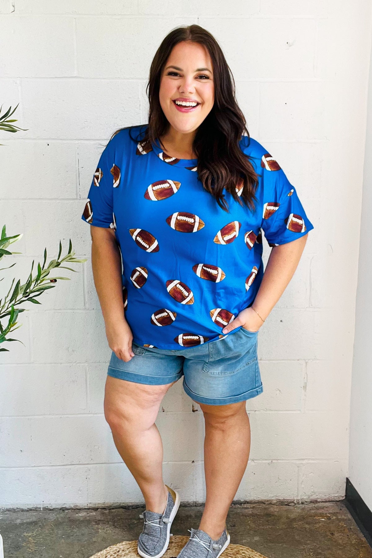 Blue Football Print Knit Top