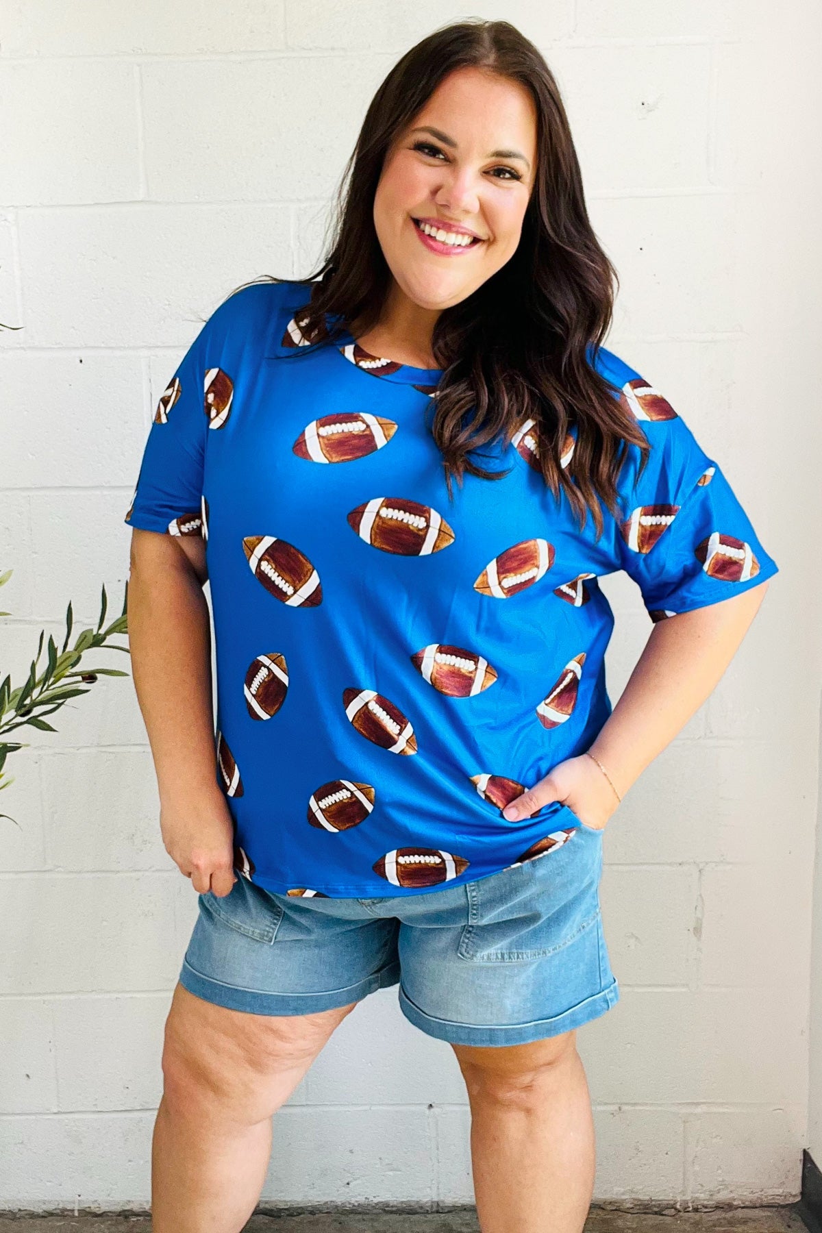 Blue Football Print Knit Top