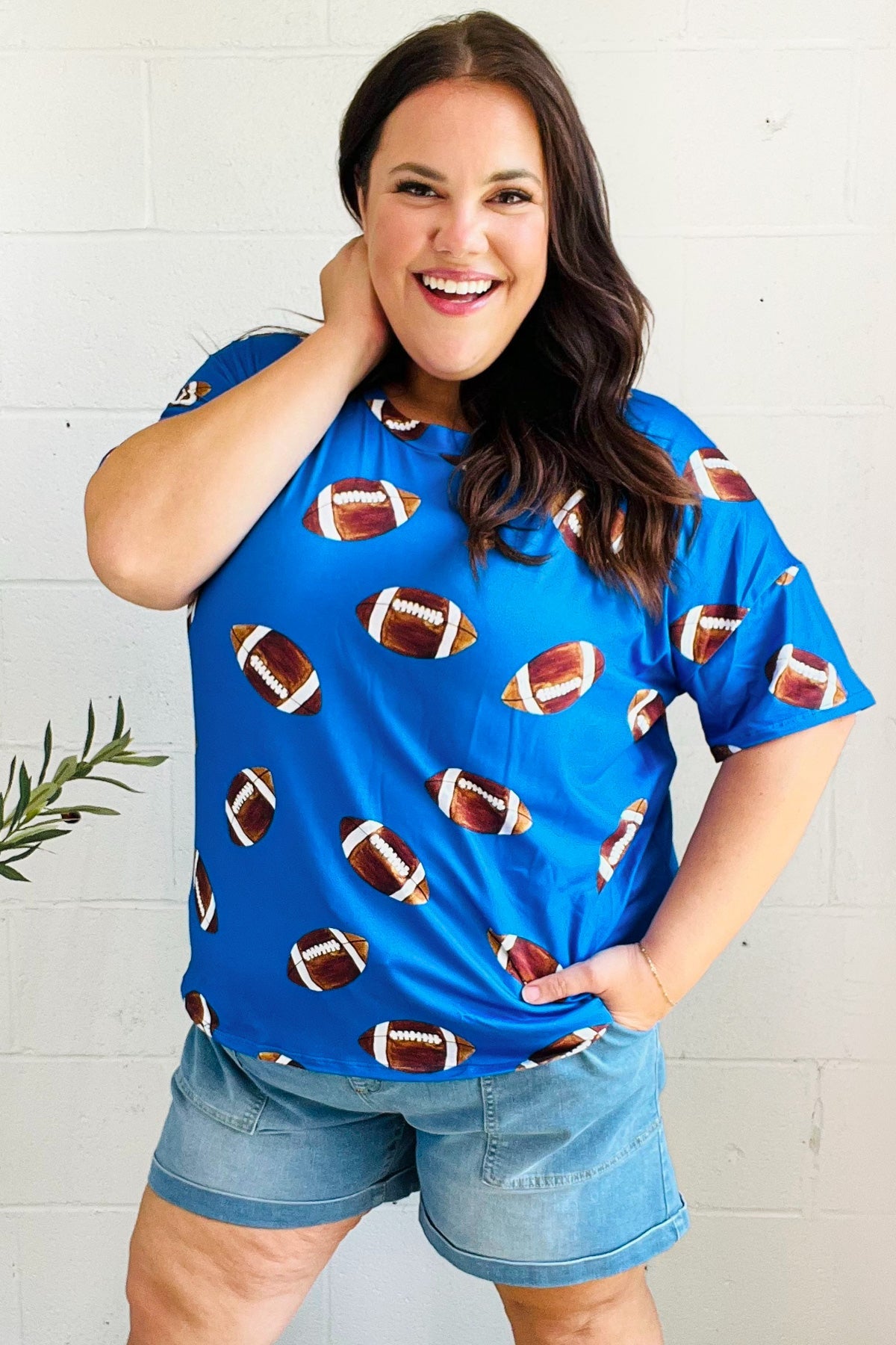 Blue Football Print Knit Top