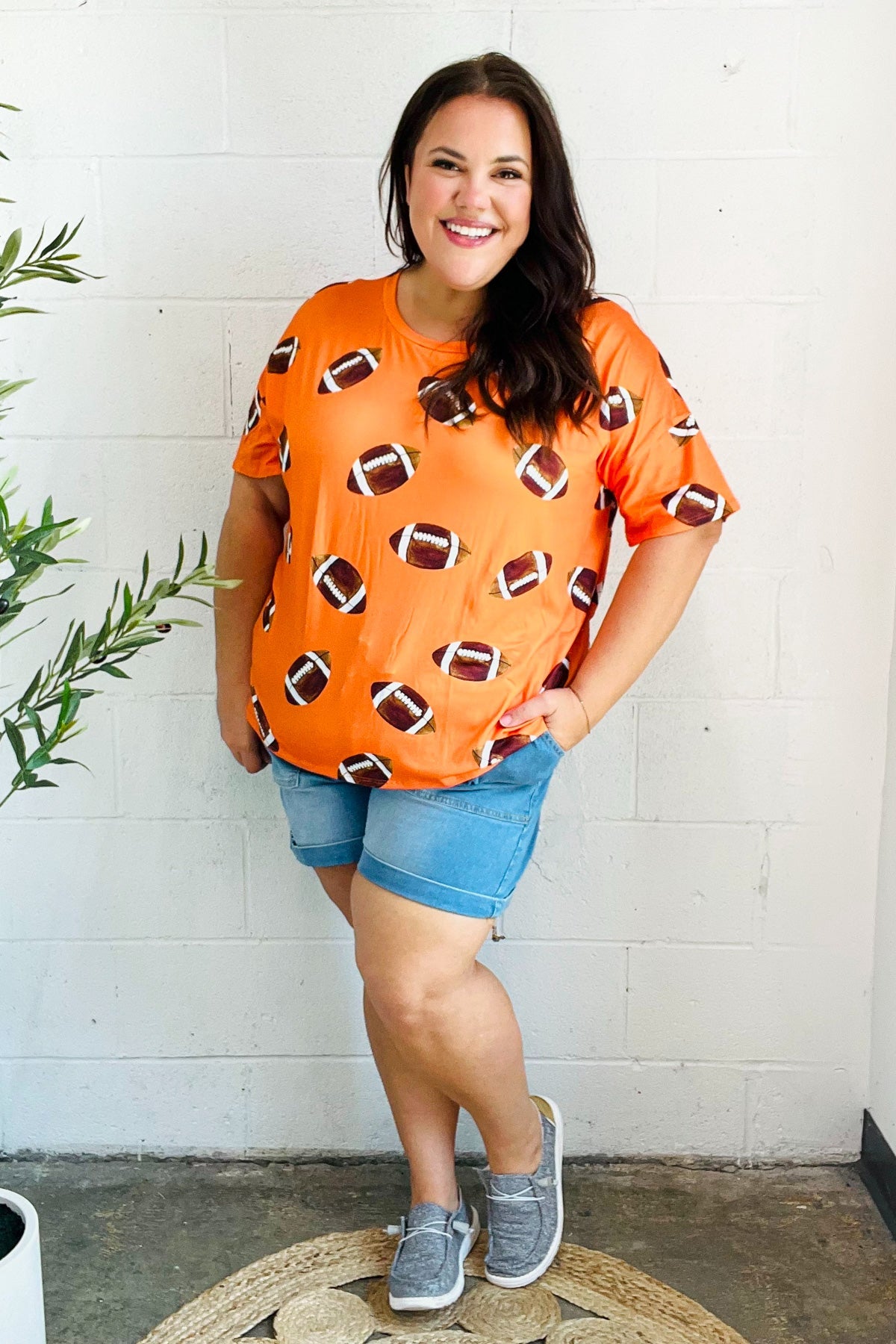 Orange Football Print Knit Top