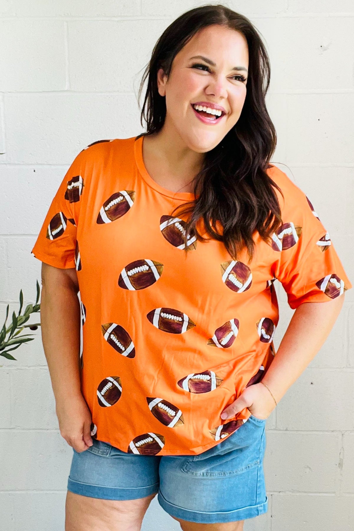 Orange Football Print Knit Top