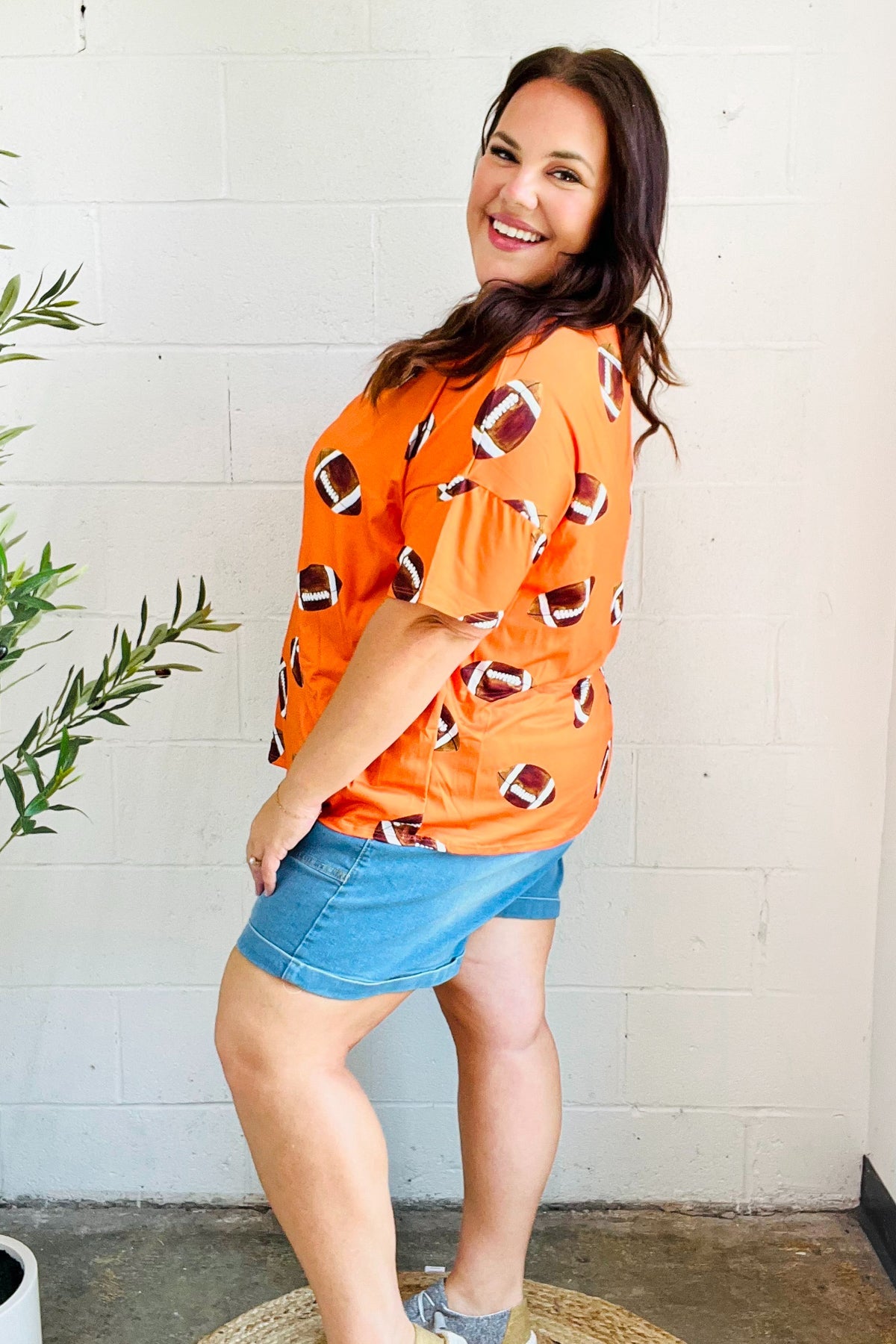 Orange Football Print Knit Top