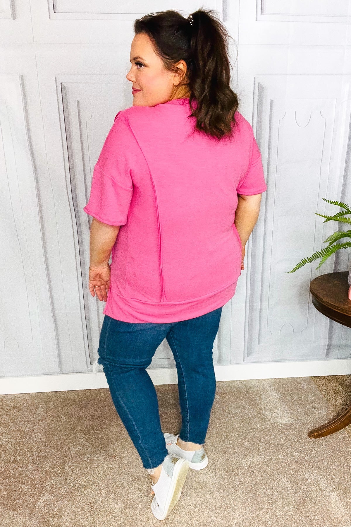 Hot Pink Cut Edge French Terry Top