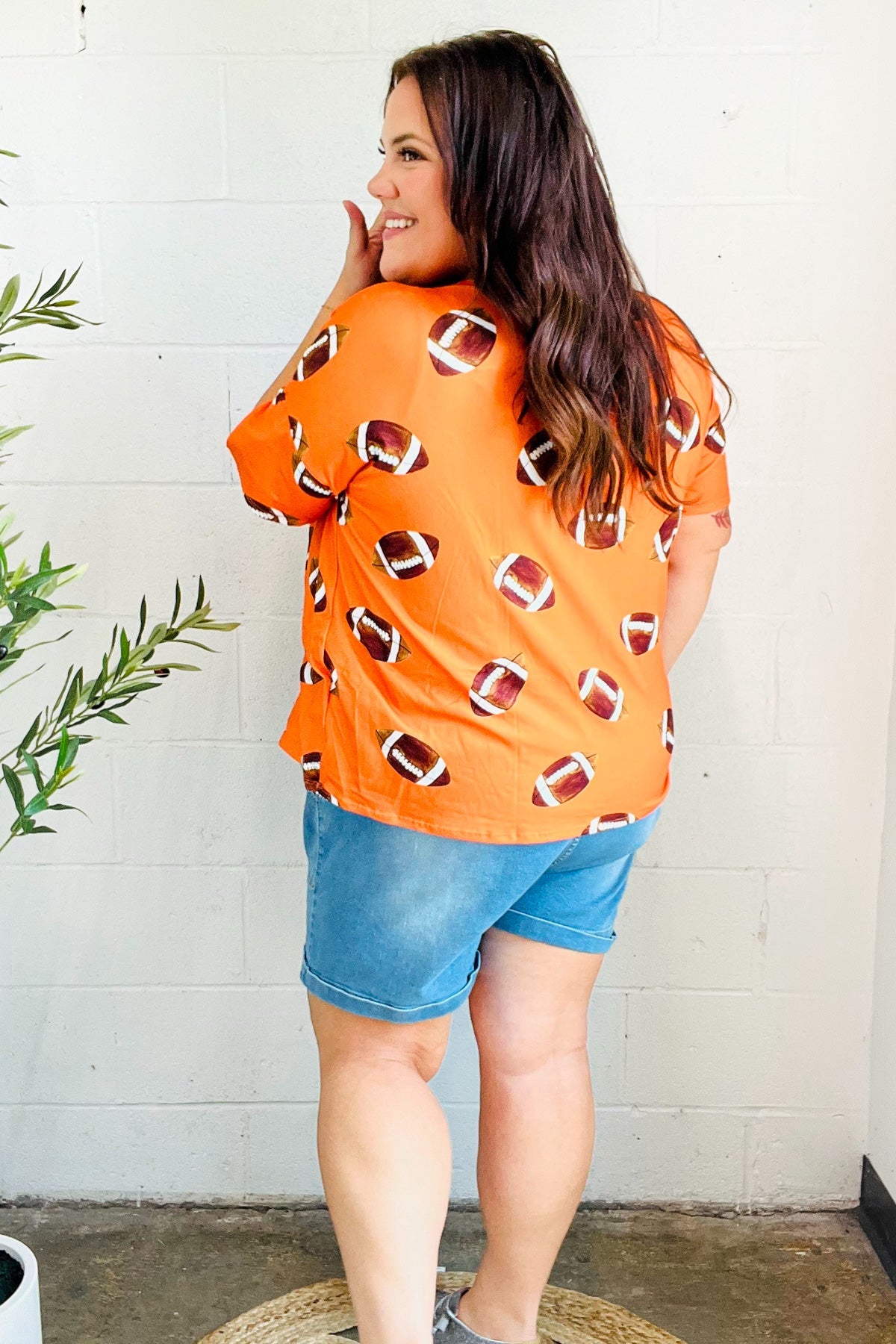 Orange Football Print Knit Top