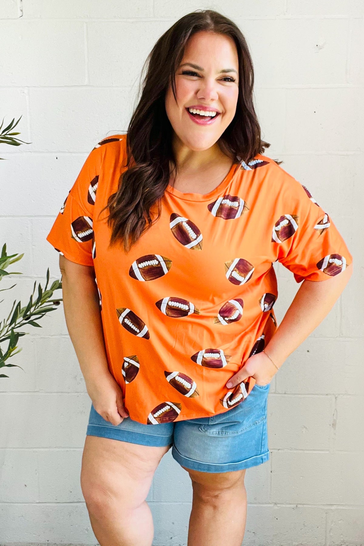 Orange Football Print Knit Top