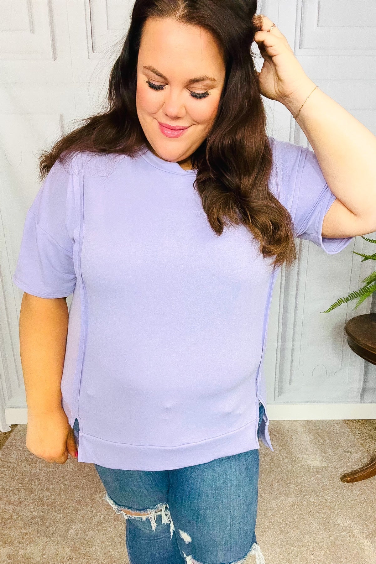 Lilac Cut Edge French Terry Top