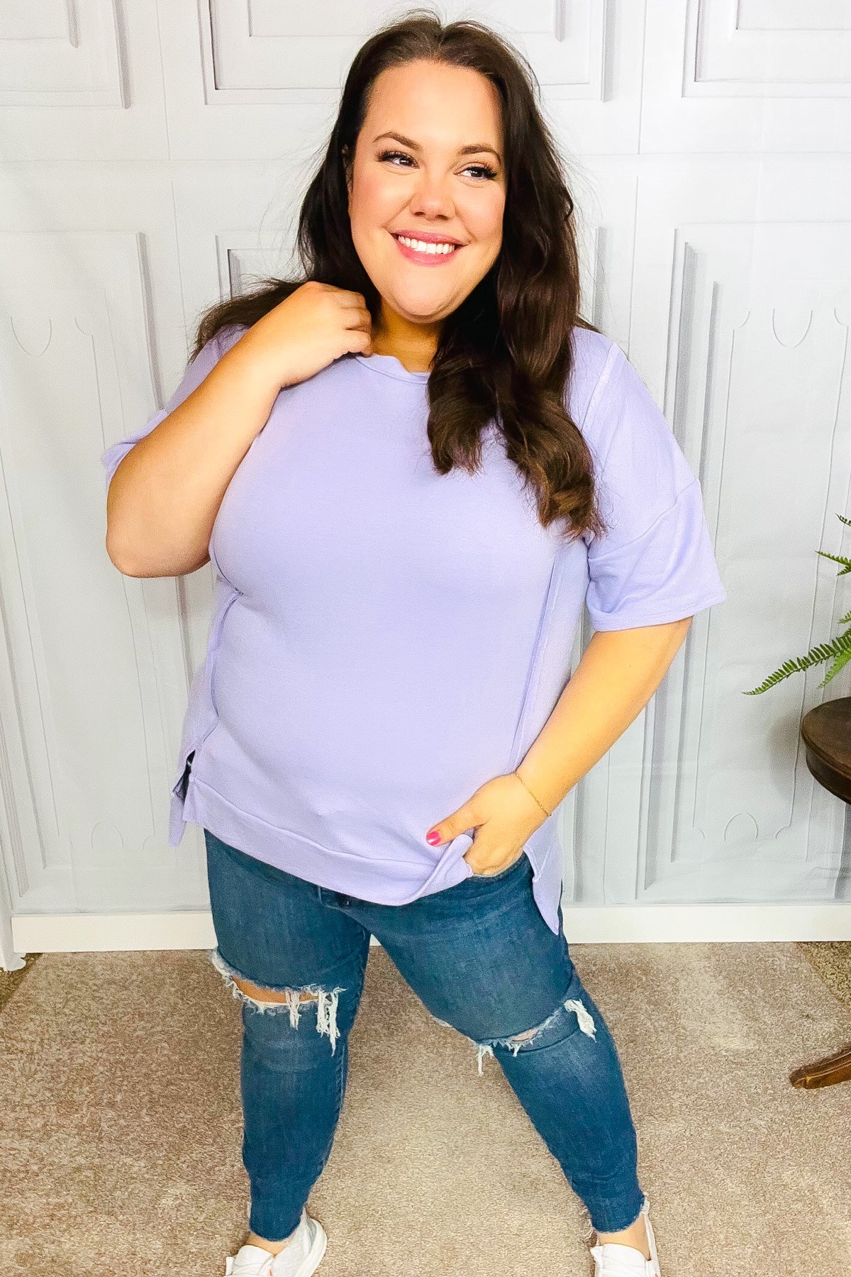 Lilac Cut Edge French Terry Top