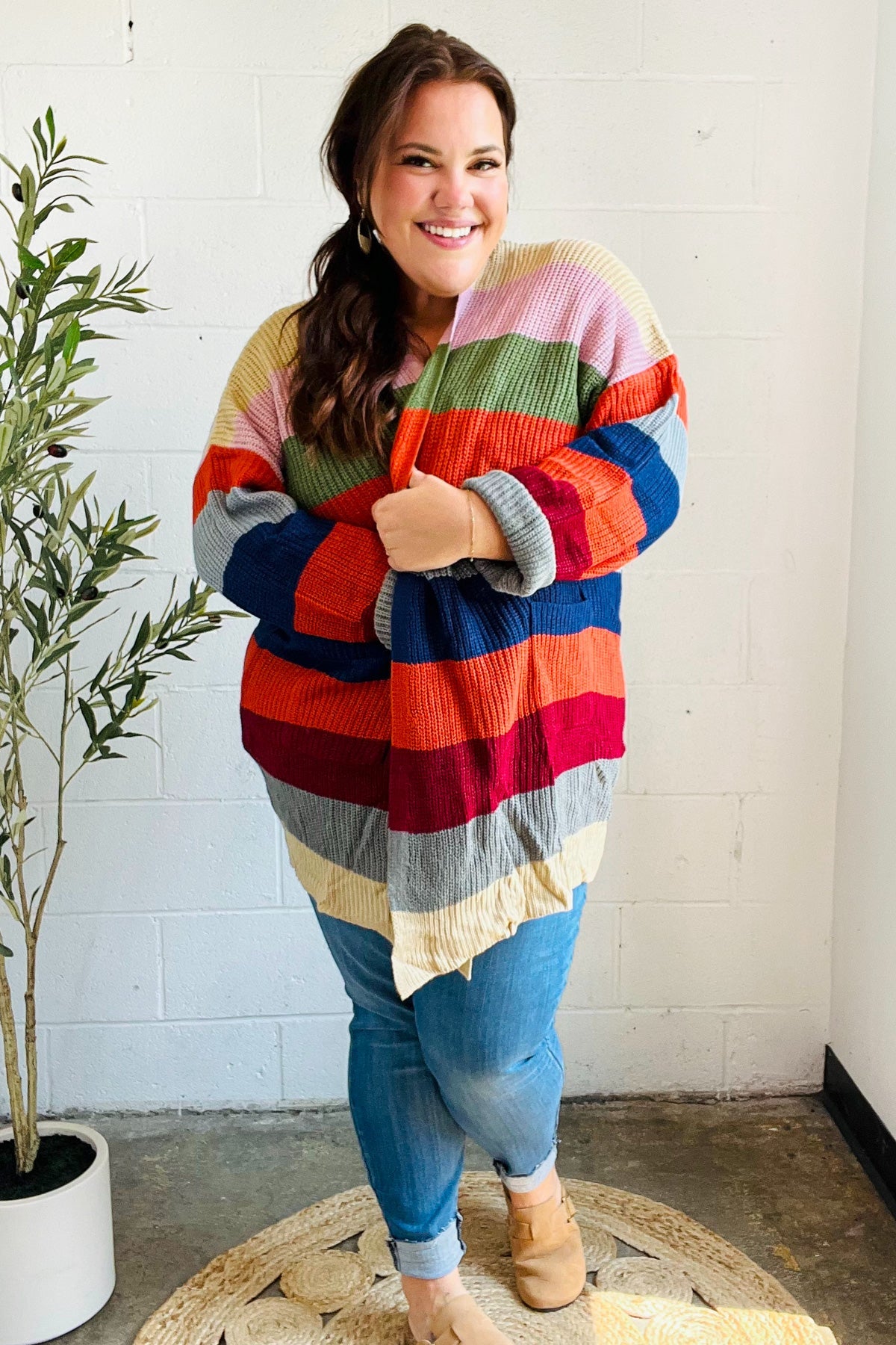 Multicolor Striped Slouchy Open Cardigan