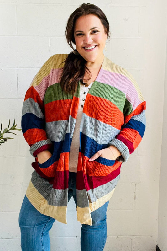 Multicolor Striped Slouchy Open Cardigan